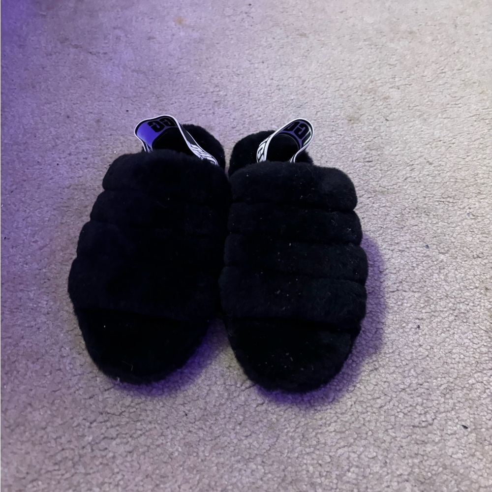 UGG Black Fluffy Slippers